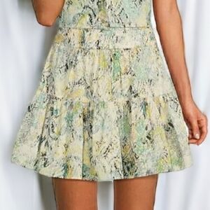Elan Watercolor Print Chiffon Voile Smocked Waist Ruffle Tiered Mini Skirt - L